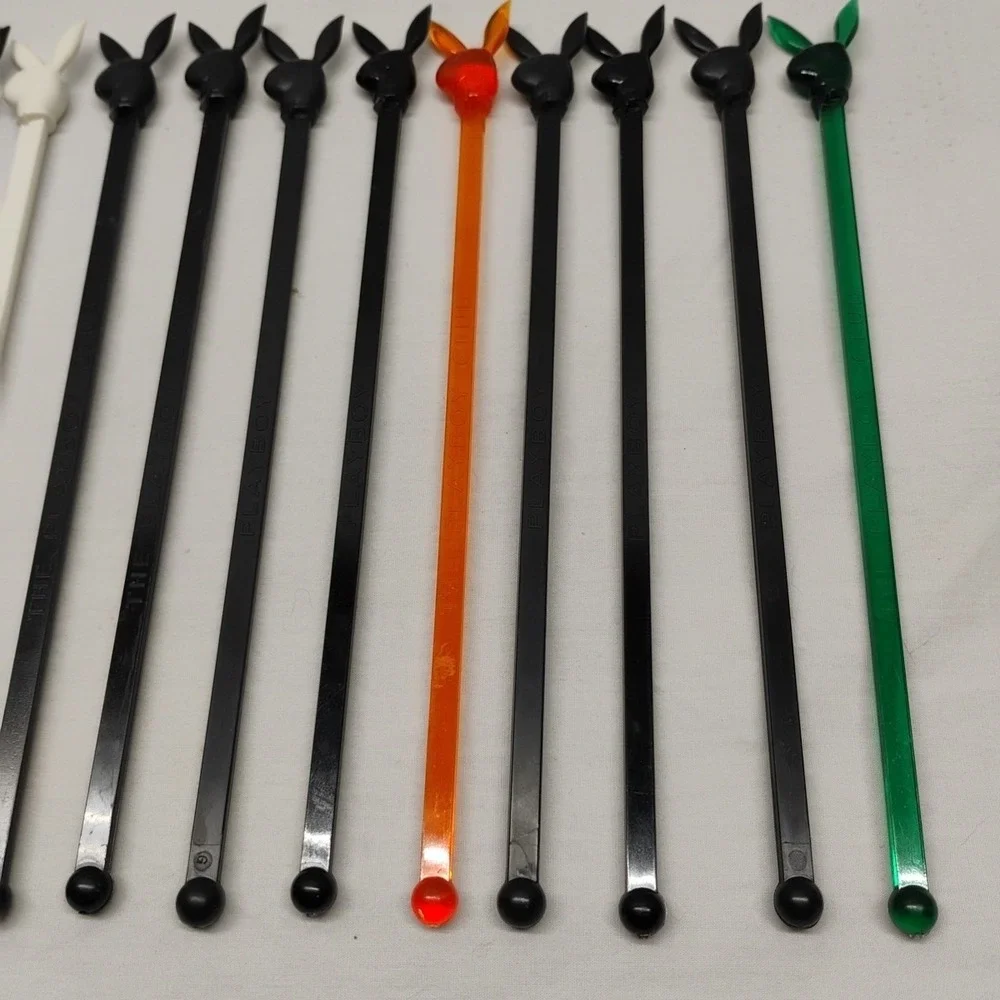 12 Vtg Plastic Swizzle Sticks Playboy‎ Club Orange Black Green White Advertising